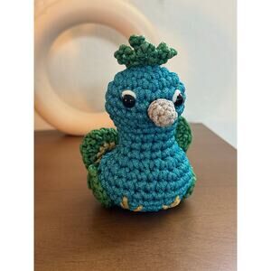 *Pre-Made Plushie* The Woobles Reginald the Peacock Glitter Crochet Bird (mod)